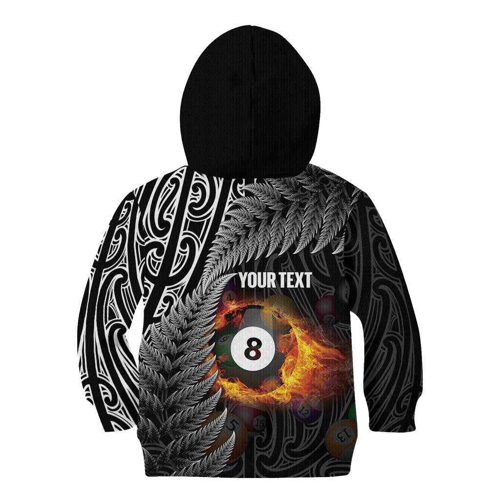 Personalised New Zealand Billiards Kid Hoodie Maori Fern On Fire 8 Ball - Aussie Hoodie