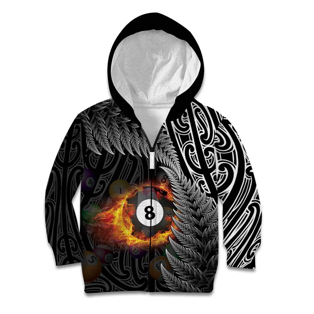 Personalised New Zealand Billiards Kid Hoodie Maori Fern On Fire 8 Ball - Aussie Hoodie