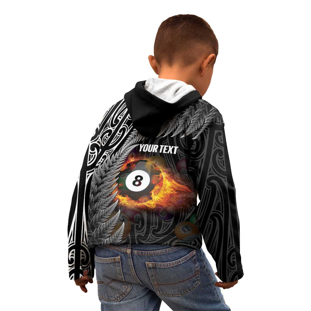 Personalised New Zealand Billiards Kid Hoodie Maori Fern On Fire 8 Ball - Aussie Hoodie