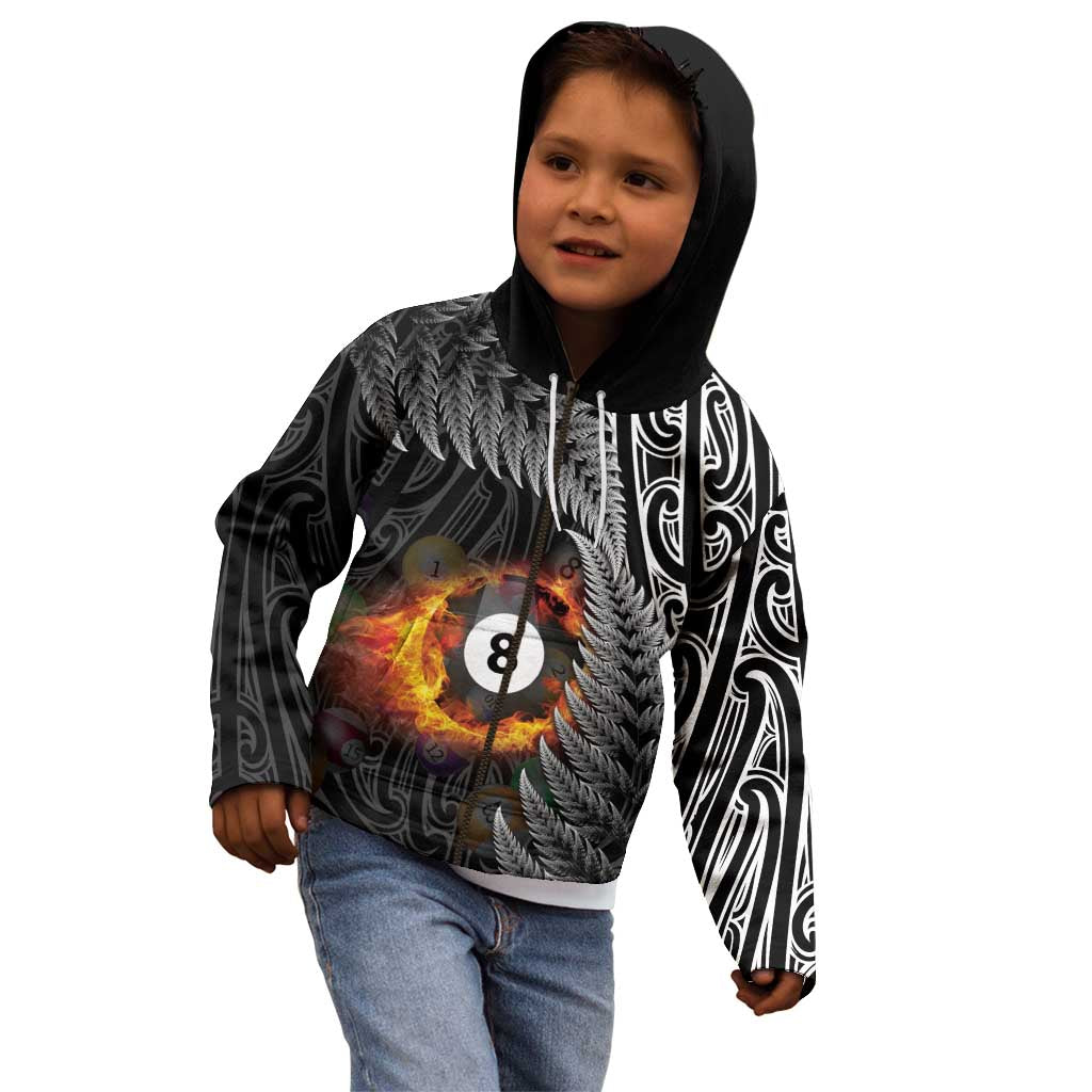 Personalised New Zealand Billiards Kid Hoodie Maori Fern On Fire 8 Ball - Aussie Hoodie