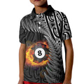 Personalised New Zealand Billiards Kid Polo Shirt Maori Fern On Fire 8 Ball - Aussie Hoodie