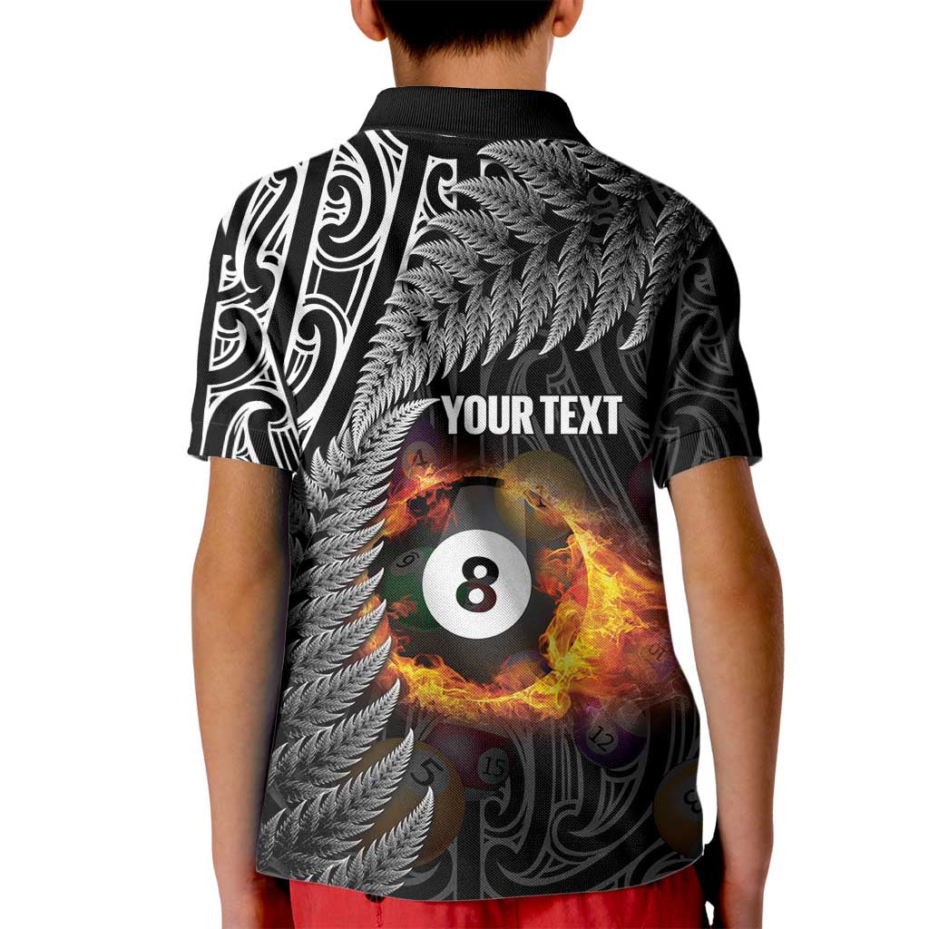 Personalised New Zealand Billiards Kid Polo Shirt Maori Fern On Fire 8 Ball - Aussie Hoodie