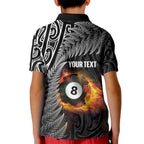 Personalised New Zealand Billiards Kid Polo Shirt Maori Fern On Fire 8 Ball - Aussie Hoodie