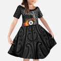 Personalised New Zealand Billiards Kid Short Sleeve Dress Maori Fern On Fire 8 Ball - Aussie Hoodie