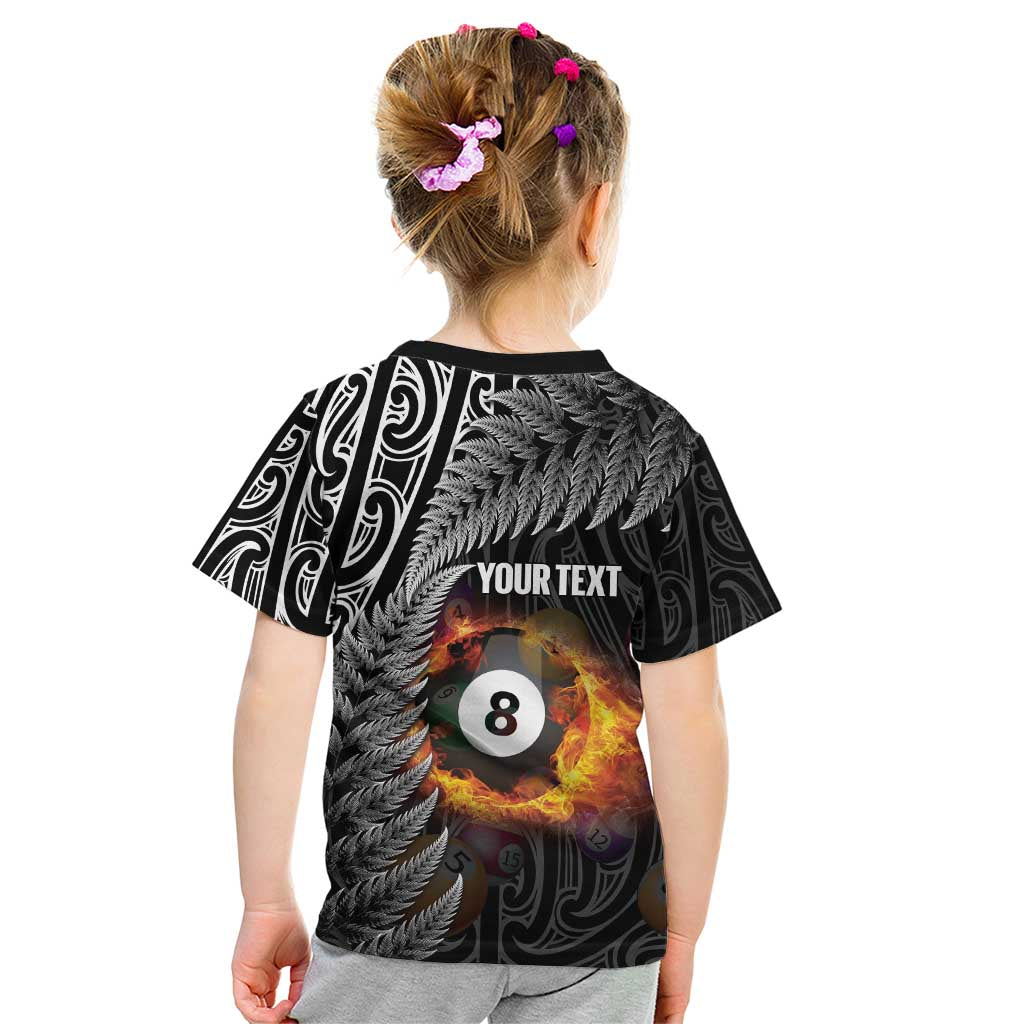Personalised New Zealand Billiards Kid T Shirt Maori Fern On Fire 8 Ball - Aussie Hoodie
