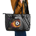 Personalised New Zealand Billiards Leather Tote Bag Maori Fern On Fire 8 Ball - Aussie Hoodie