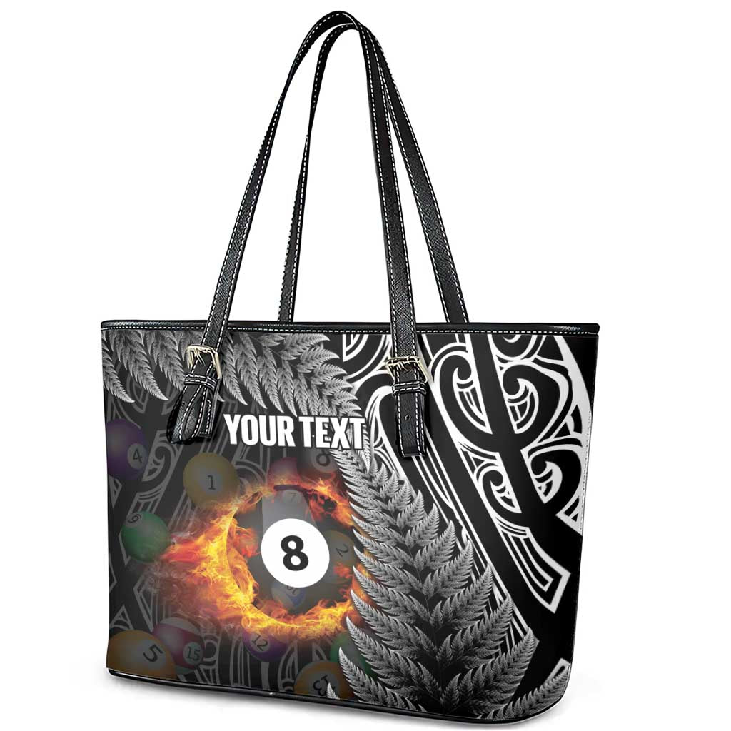 Personalised New Zealand Billiards Leather Tote Bag Maori Fern On Fire 8 Ball - Aussie Hoodie