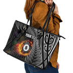 Personalised New Zealand Billiards Leather Tote Bag Maori Fern On Fire 8 Ball - Aussie Hoodie