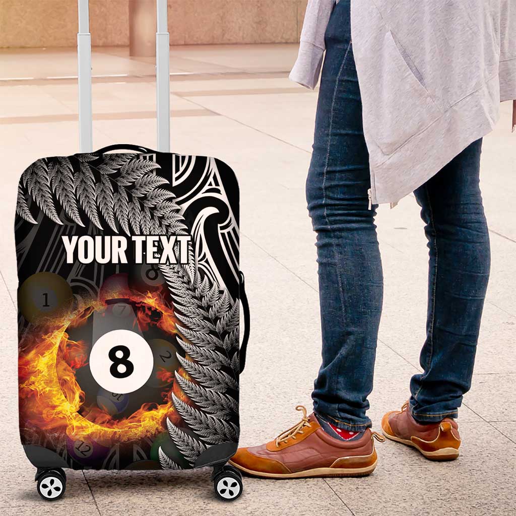 Personalised New Zealand Billiards Luggage Cover Maori Fern On Fire 8 Ball - Aussie Hoodie