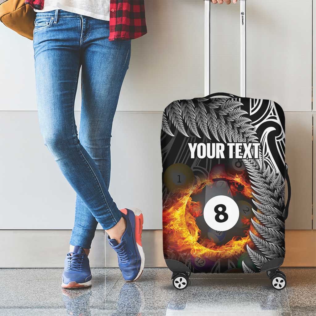 Personalised New Zealand Billiards Luggage Cover Maori Fern On Fire 8 Ball - Aussie Hoodie