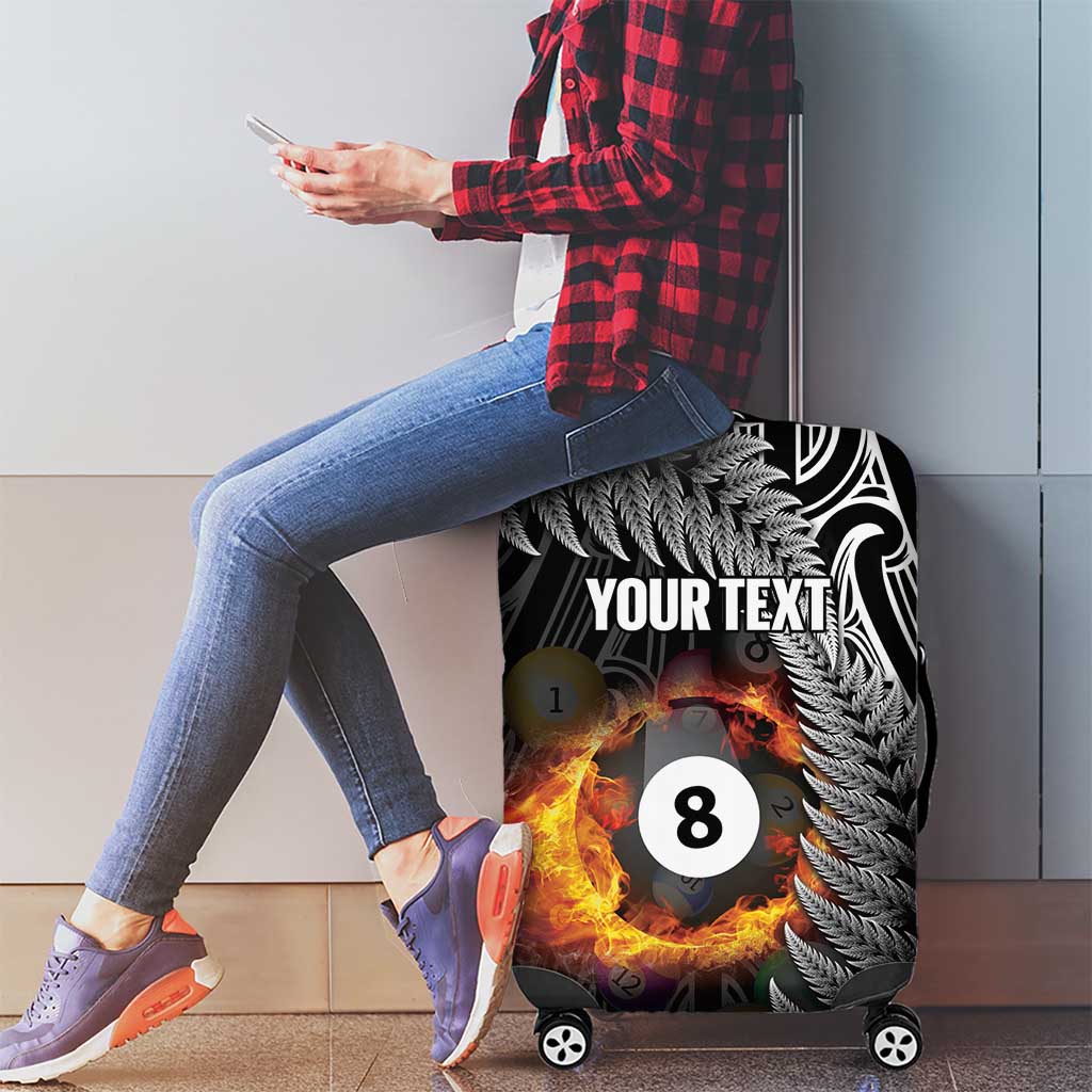 Personalised New Zealand Billiards Luggage Cover Maori Fern On Fire 8 Ball - Aussie Hoodie