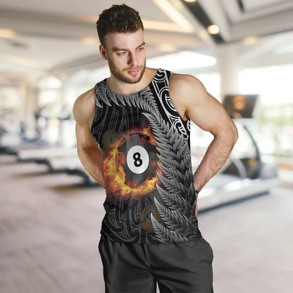 Personalised New Zealand Billiards Men Tank Top Maori Fern On Fire 8 Ball - Aussie Hoodie