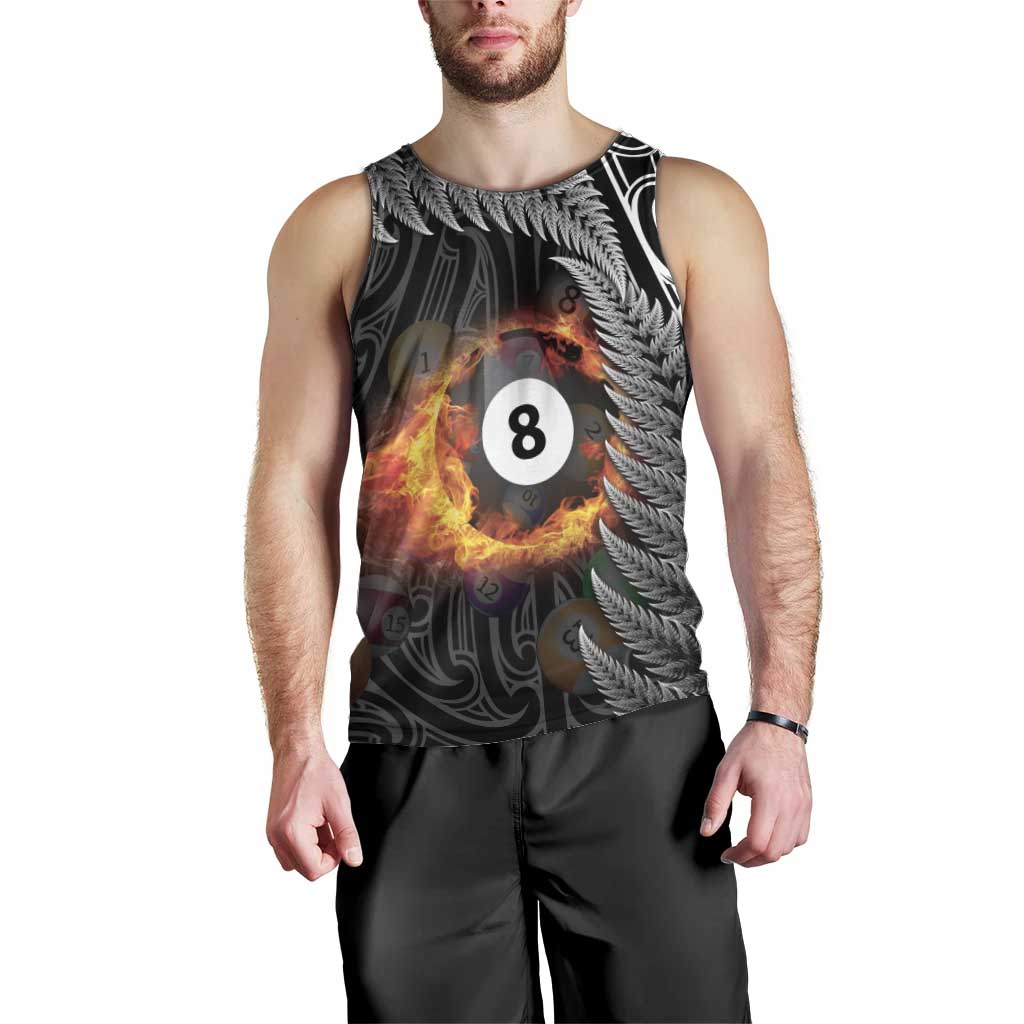Personalised New Zealand Billiards Men Tank Top Maori Fern On Fire 8 Ball - Aussie Hoodie
