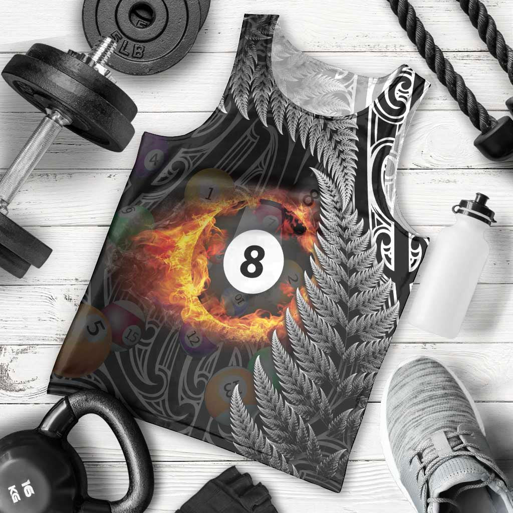 Personalised New Zealand Billiards Men Tank Top Maori Fern On Fire 8 Ball - Aussie Hoodie