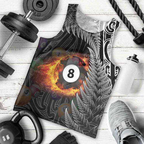 Personalised New Zealand Billiards Men Tank Top Maori Fern On Fire 8 Ball - Aussie Hoodie
