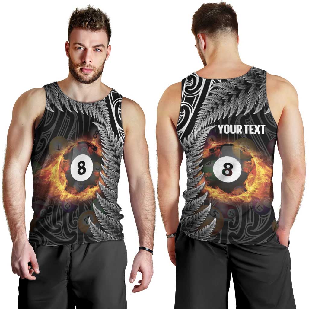 Personalised New Zealand Billiards Men Tank Top Maori Fern On Fire 8 Ball - Aussie Hoodie