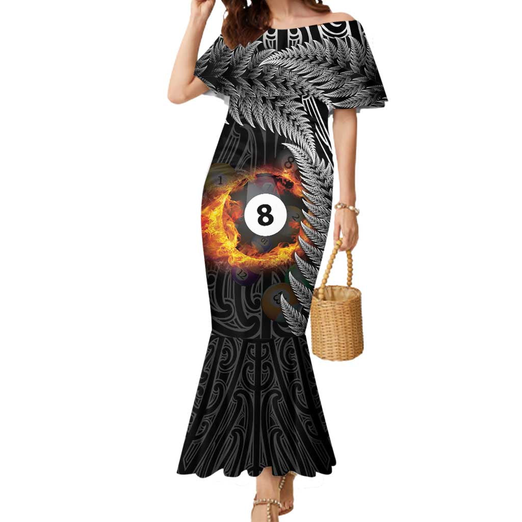 Personalised New Zealand Billiards Mermaid Dress Maori Fern On Fire 8 Ball - Aussie Hoodie