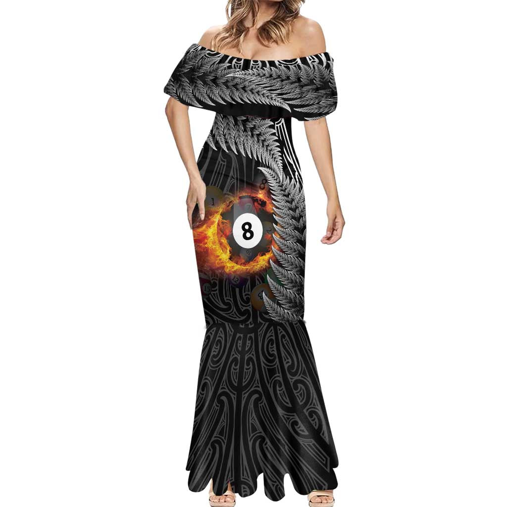 Personalised New Zealand Billiards Mermaid Dress Maori Fern On Fire 8 Ball - Aussie Hoodie