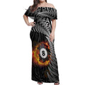Personalised New Zealand Billiards Off Shoulder Maxi Dress Maori Fern On Fire 8 Ball - Aussie Hoodie