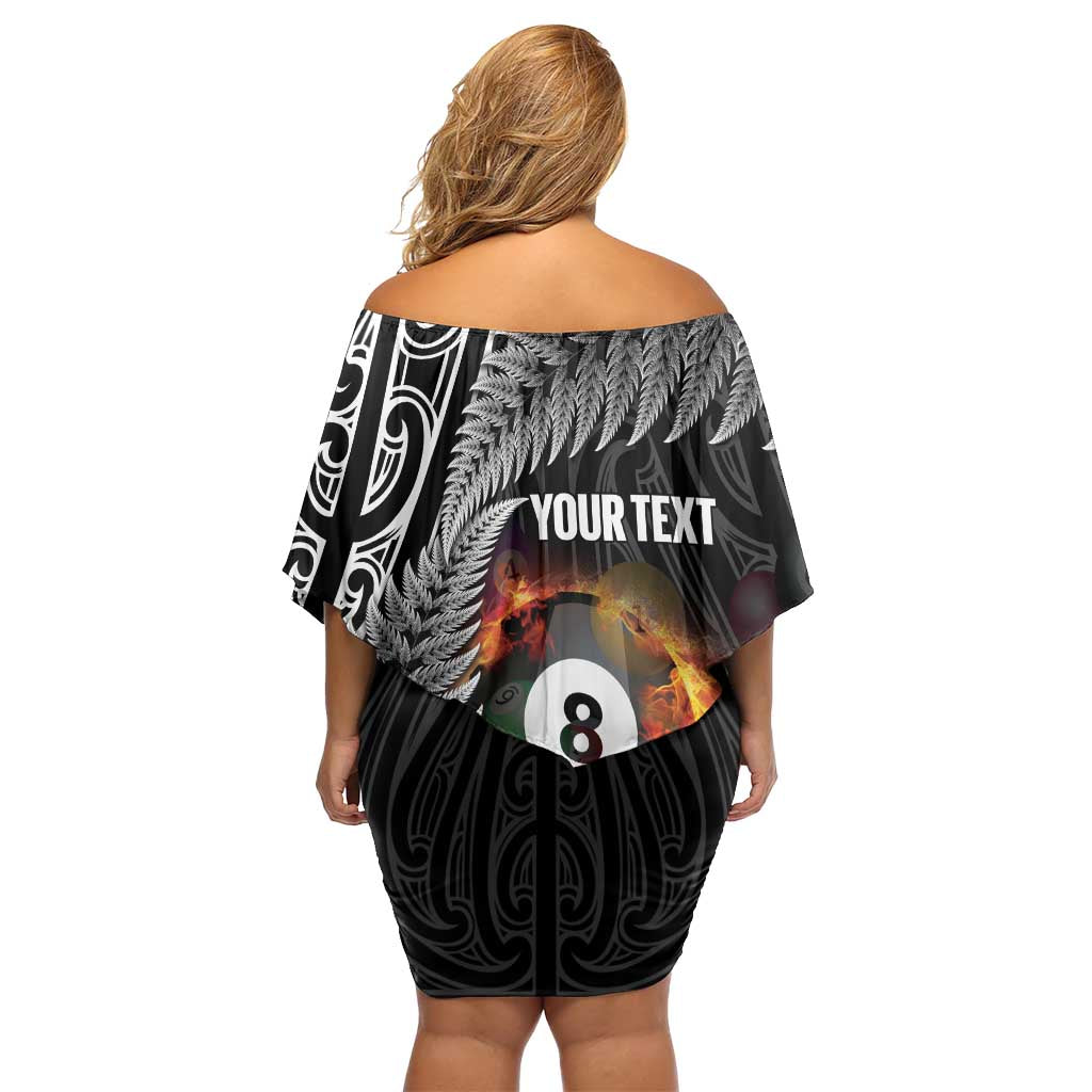 Personalised New Zealand Billiards Off Shoulder Short Dress Maori Fern On Fire 8 Ball - Aussie Hoodie