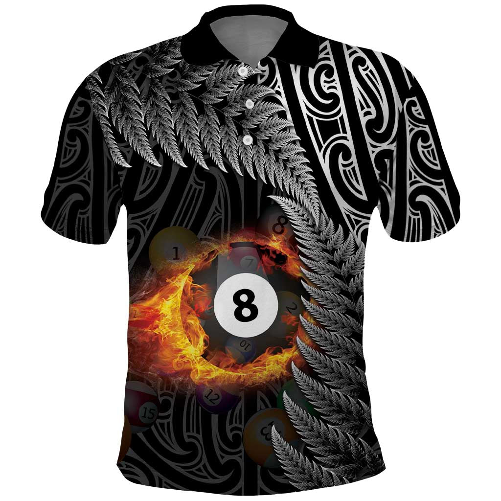 Personalised New Zealand Billiards Polo Shirt Maori Fern On Fire 8 Ball - Aussie Hoodie