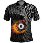Personalised New Zealand Billiards Polo Shirt Maori Fern On Fire 8 Ball - Aussie Hoodie