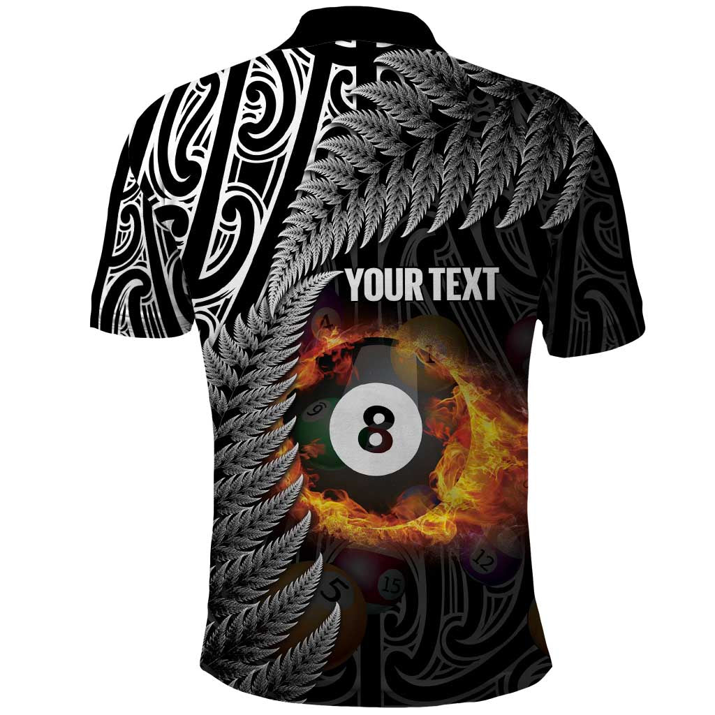 Personalised New Zealand Billiards Polo Shirt Maori Fern On Fire 8 Ball - Aussie Hoodie