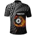 Personalised New Zealand Billiards Polo Shirt Maori Fern On Fire 8 Ball - Aussie Hoodie