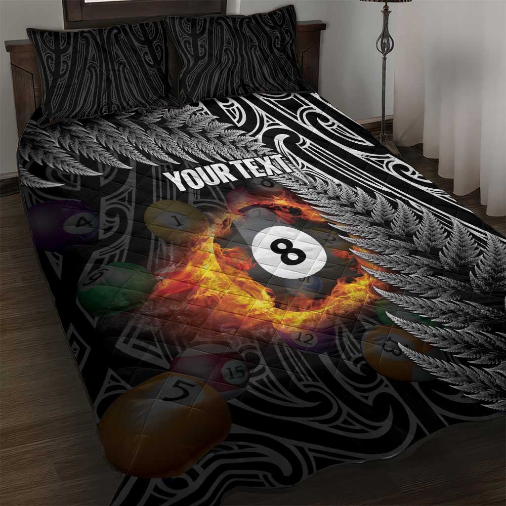 Personalised New Zealand Billiards Quilt Bed Set Maori Fern On Fire 8 Ball - Aussie Hoodie