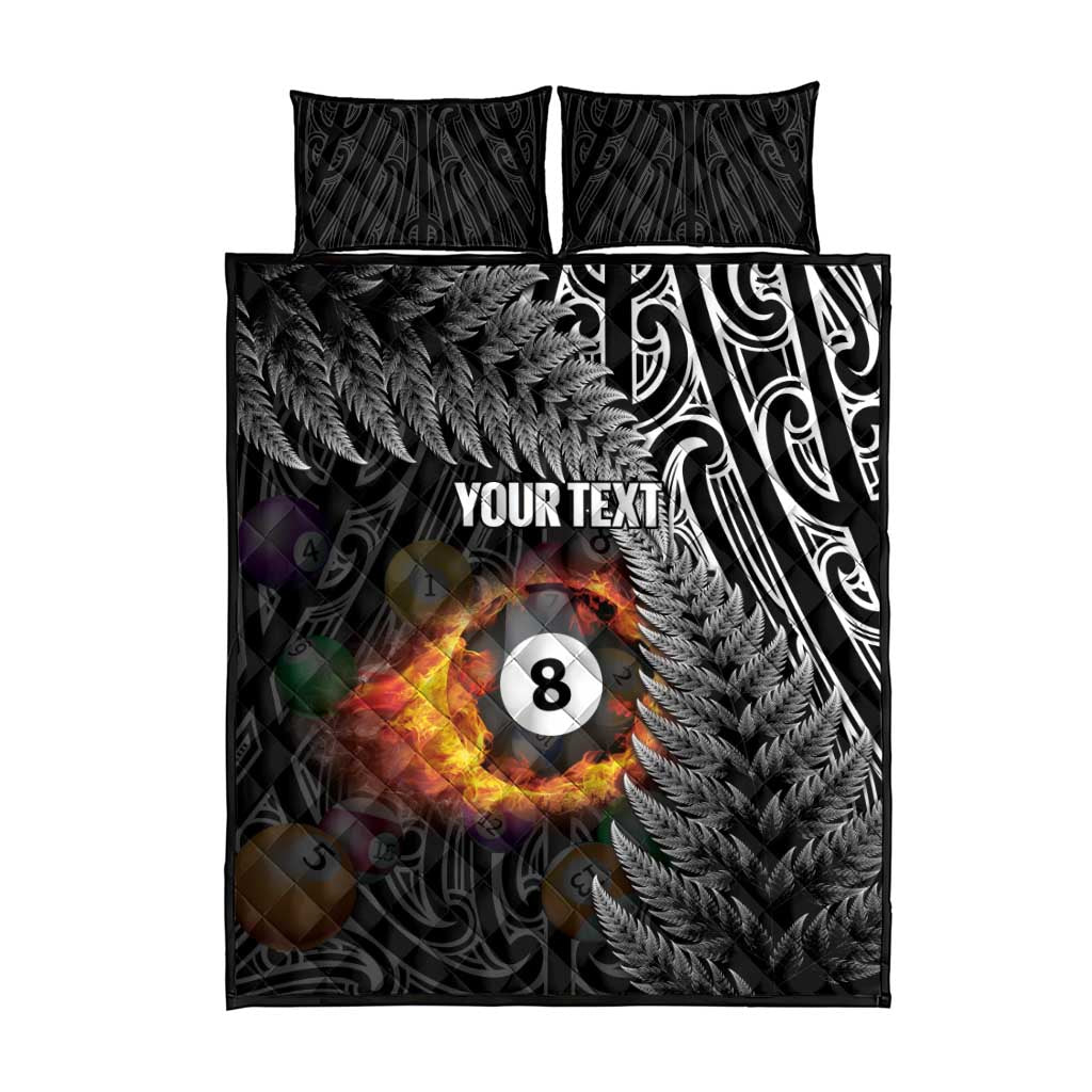 Personalised New Zealand Billiards Quilt Bed Set Maori Fern On Fire 8 Ball - Aussie Hoodie