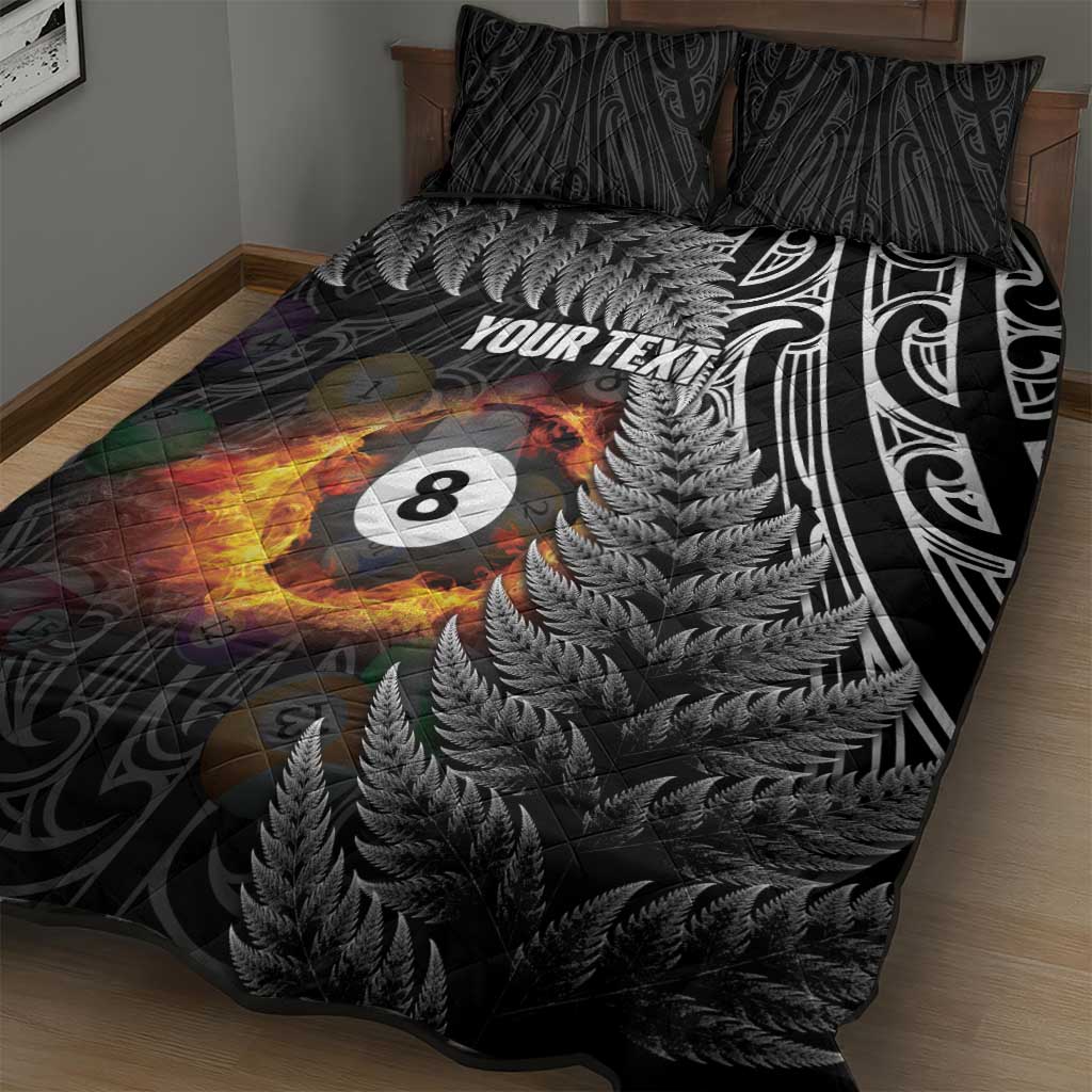 Personalised New Zealand Billiards Quilt Bed Set Maori Fern On Fire 8 Ball - Aussie Hoodie