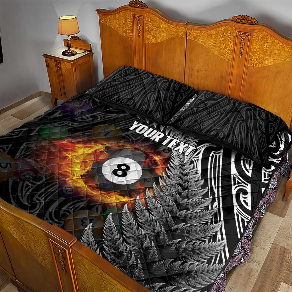 Personalised New Zealand Billiards Quilt Bed Set Maori Fern On Fire 8 Ball - Aussie Hoodie