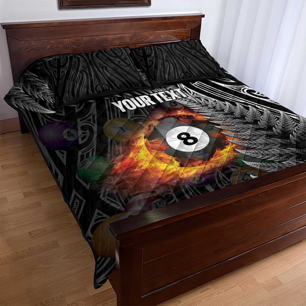 Personalised New Zealand Billiards Quilt Bed Set Maori Fern On Fire 8 Ball - Aussie Hoodie