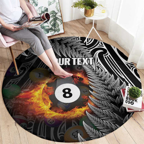 Personalised New Zealand Billiards Round Carpet Maori Fern On Fire 8 Ball - Aussie Hoodie