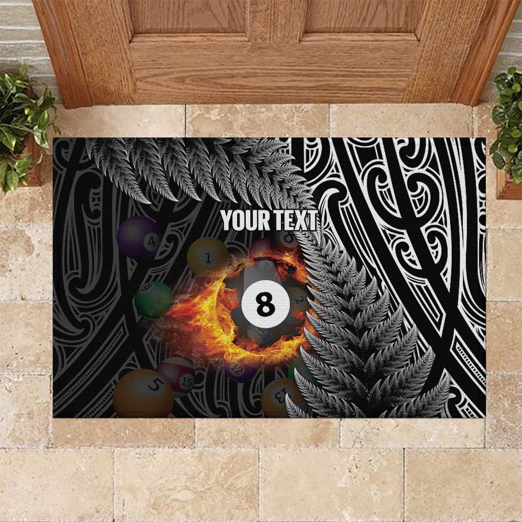 Personalised New Zealand Billiards Rubber Doormat Maori Fern On Fire 8 Ball - Aussie Hoodie