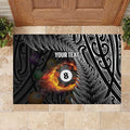 Personalised New Zealand Billiards Rubber Doormat Maori Fern On Fire 8 Ball - Aussie Hoodie