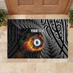 Personalised New Zealand Billiards Rubber Doormat Maori Fern On Fire 8 Ball - Aussie Hoodie