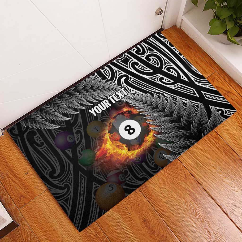 Personalised New Zealand Billiards Rubber Doormat Maori Fern On Fire 8 Ball - Aussie Hoodie
