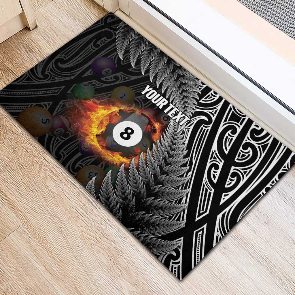 Personalised New Zealand Billiards Rubber Doormat Maori Fern On Fire 8 Ball - Aussie Hoodie