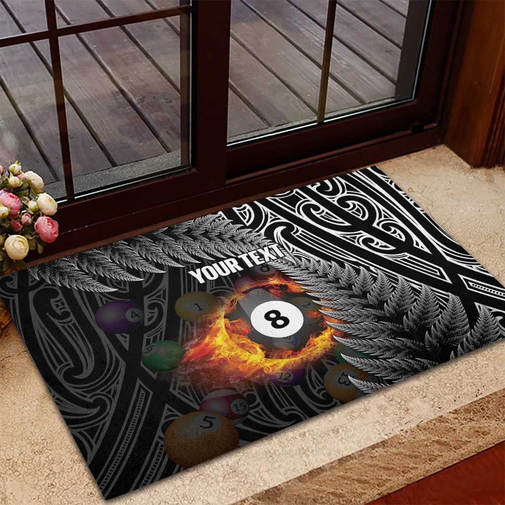 Personalised New Zealand Billiards Rubber Doormat Maori Fern On Fire 8 Ball - Aussie Hoodie