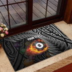 Personalised New Zealand Billiards Rubber Doormat Maori Fern On Fire 8 Ball - Aussie Hoodie