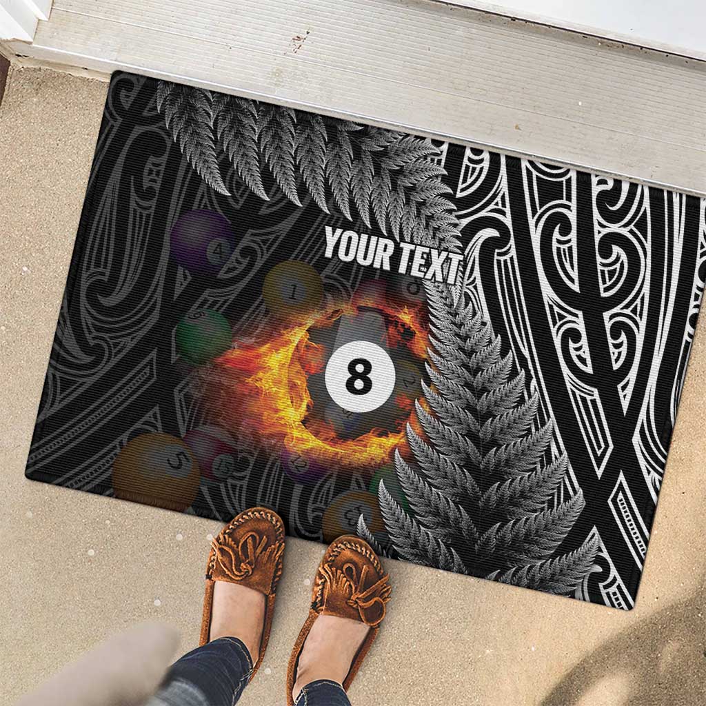 Personalised New Zealand Billiards Rubber Doormat Maori Fern On Fire 8 Ball - Aussie Hoodie