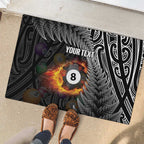 Personalised New Zealand Billiards Rubber Doormat Maori Fern On Fire 8 Ball - Aussie Hoodie