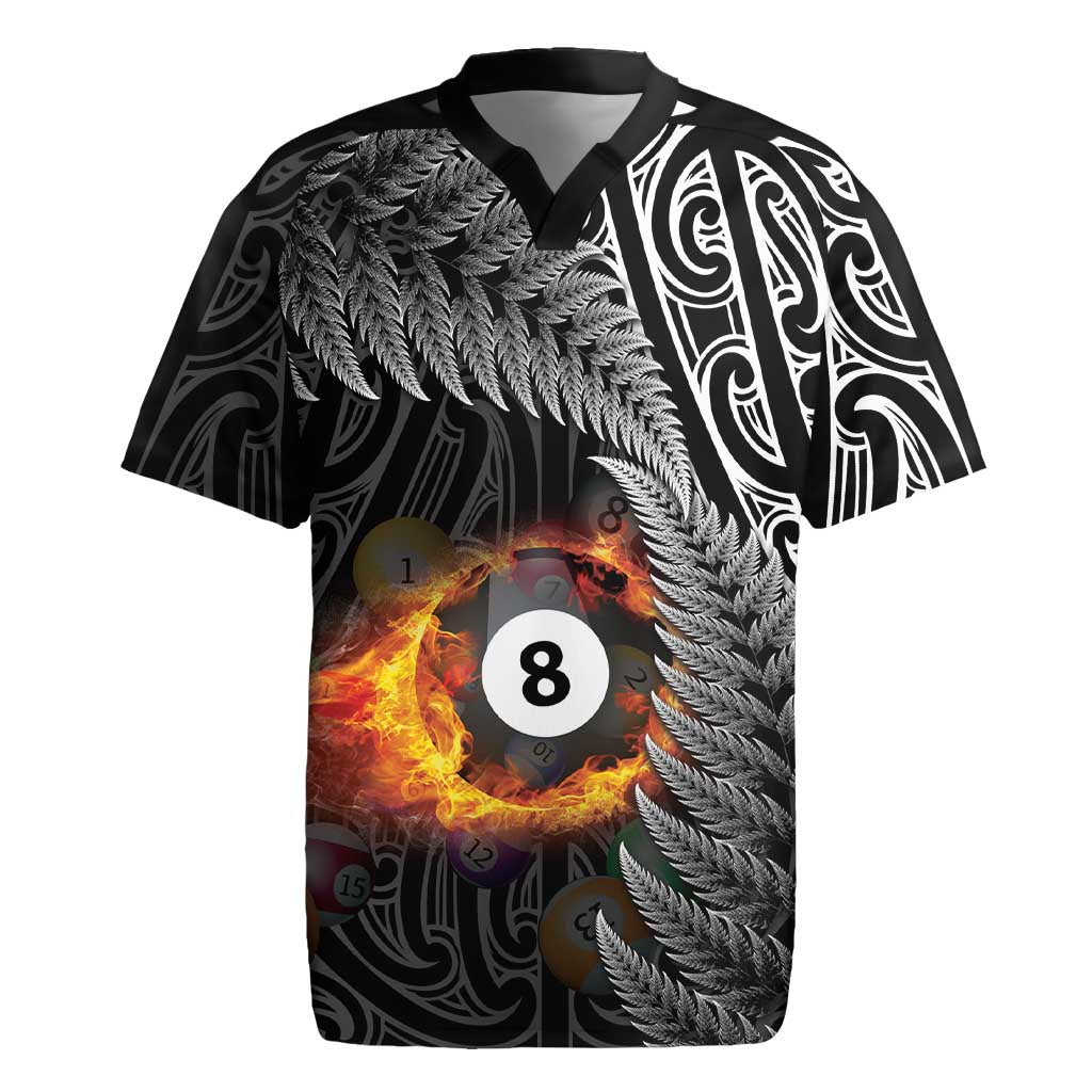 Personalised New Zealand Billiards Rugby Jersey Maori Fern On Fire 8 Ball - Aussie Hoodie