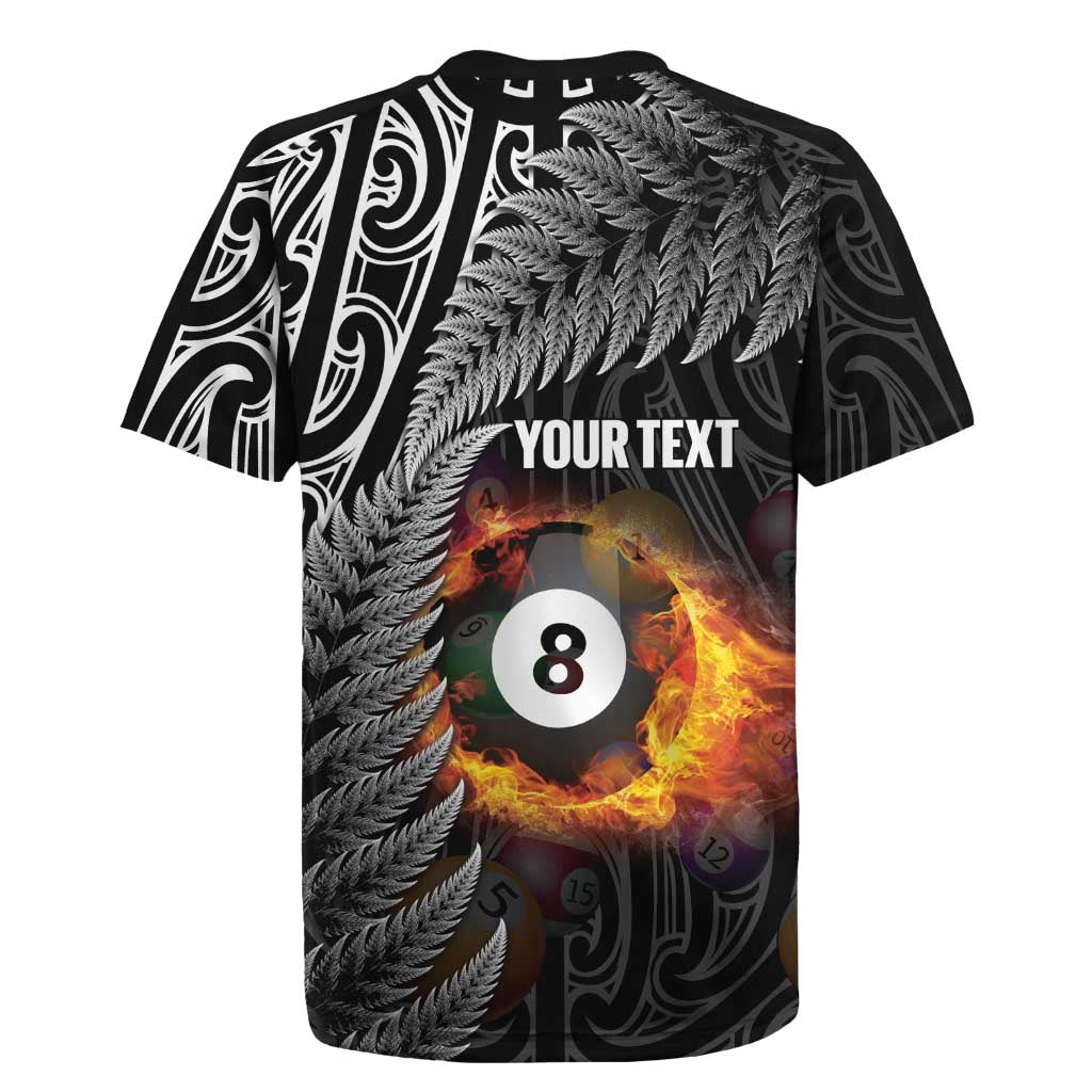 Personalised New Zealand Billiards Rugby Jersey Maori Fern On Fire 8 Ball - Aussie Hoodie