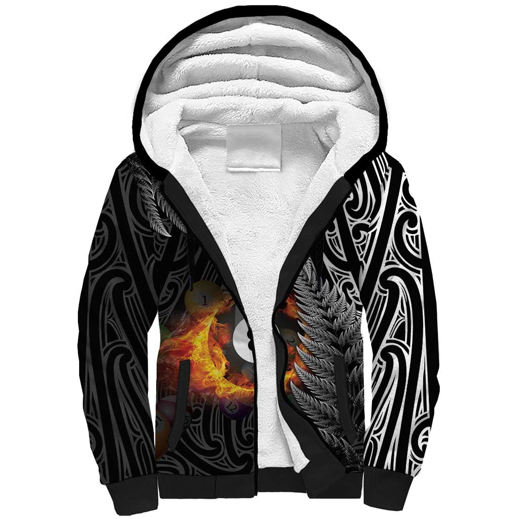 Personalised New Zealand Billiards Sherpa Hoodie Maori Fern On Fire 8 Ball - Aussie Hoodie