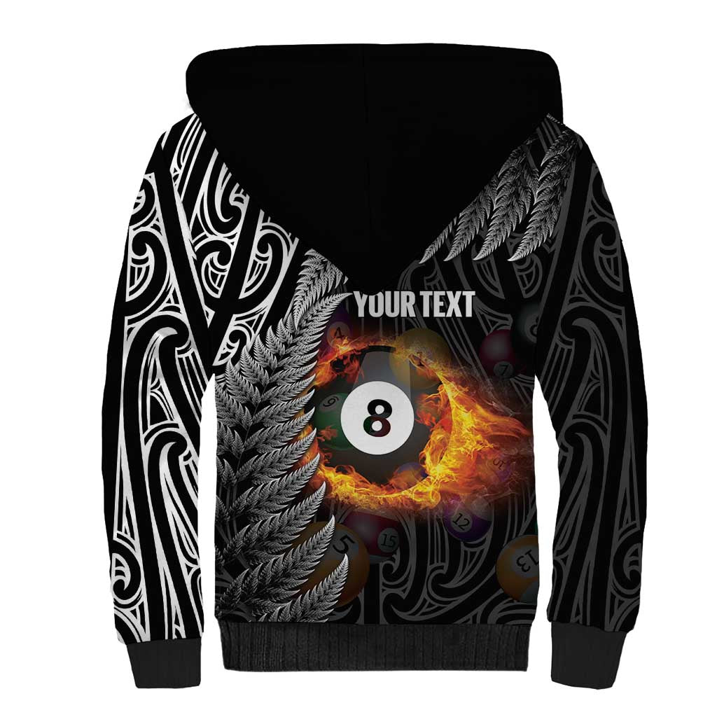 Personalised New Zealand Billiards Sherpa Hoodie Maori Fern On Fire 8 Ball - Aussie Hoodie