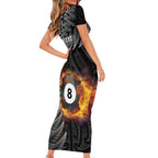 Personalised New Zealand Billiards Short Sleeve Bodycon Dress Maori Fern On Fire 8 Ball - Aussie Hoodie