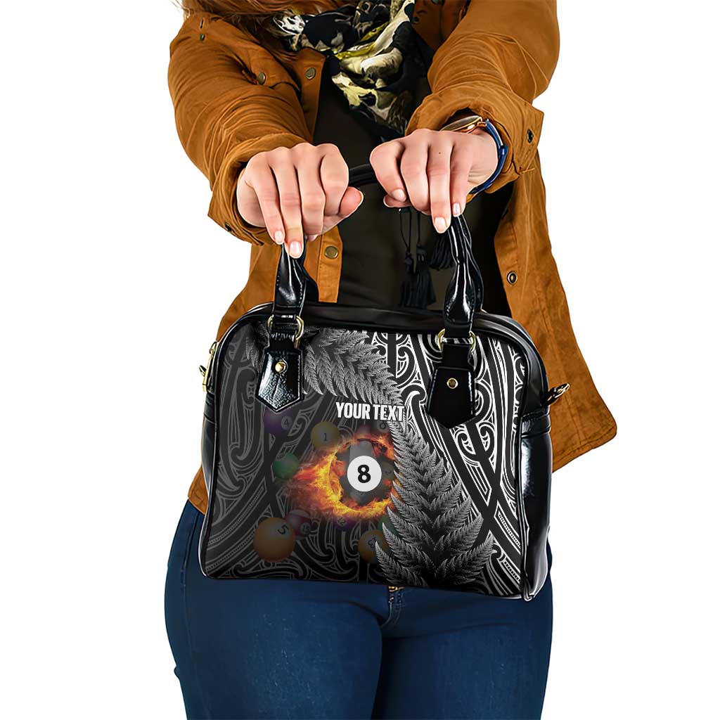 Personalised New Zealand Billiards Shoulder Handbag Maori Fern On Fire 8 Ball - Aussie Hoodie