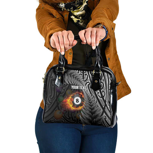 Personalised New Zealand Billiards Shoulder Handbag Maori Fern On Fire 8 Ball - Aussie Hoodie